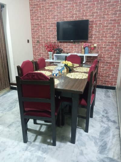 Wooden Dining Table with 6 Chairs