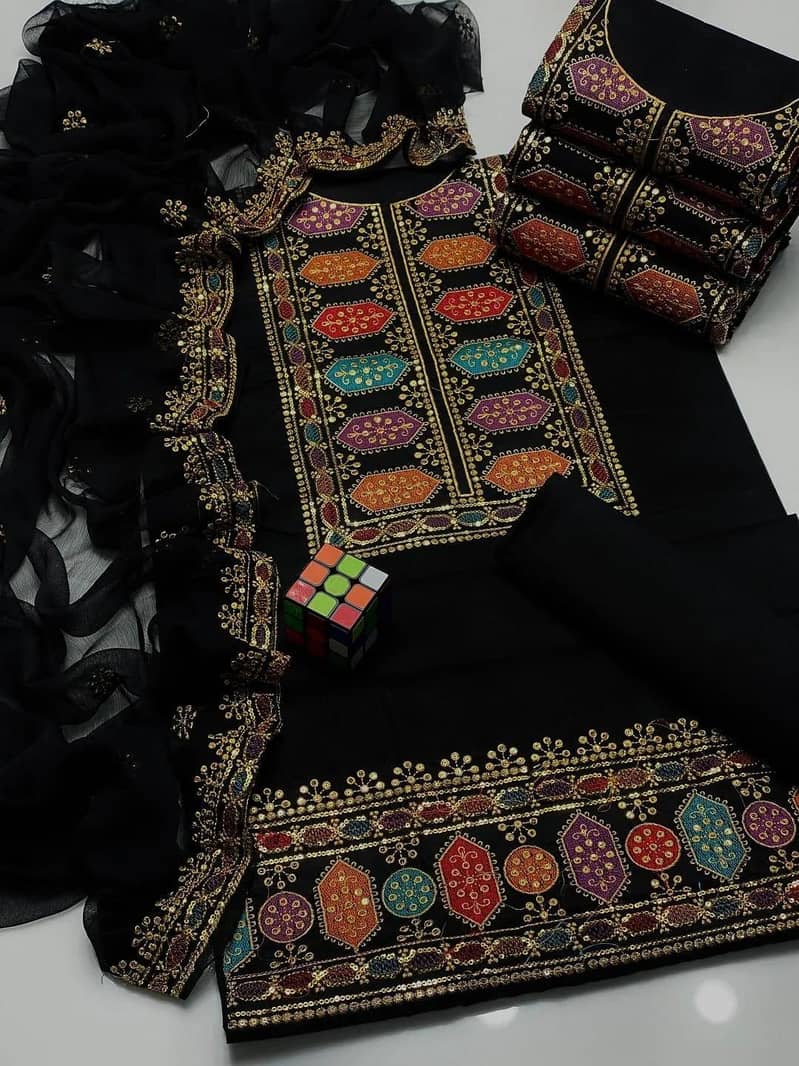 Black Sequin Embroidered 3-Piece 3