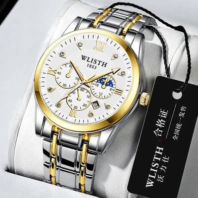 Men's Luxurious Gold Steel Watch with Luminous Dial