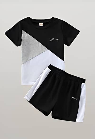 kids Geometric track suit black white grey summer set
