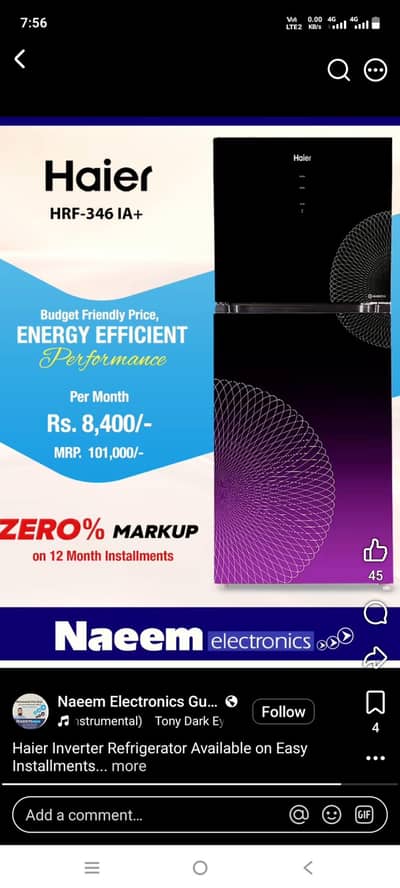 Haier fridge on installment available with zero mark up price