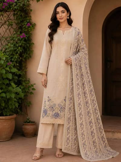 3pc women Unstitched embroided suit