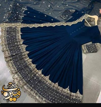 Blue Silk Embroidered Maxi suit 3pices set