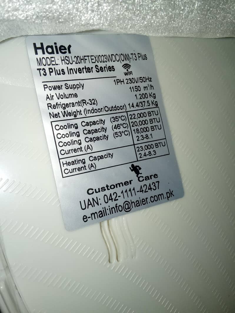 HAIER SPLIT UNIT MODEL:20HFTEX(OW) 1