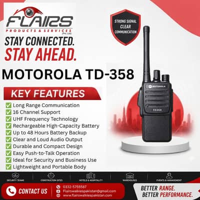Motorola TD-358 Long Range Rechargeable Two-Way Radio Walkie Talkie