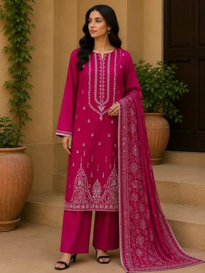 3pc Unstitched embroided suit
