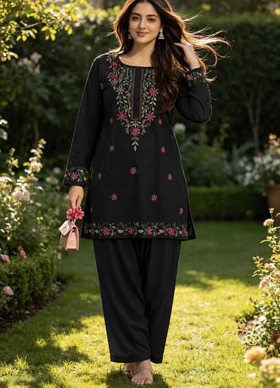 Handmade embroidery black dress