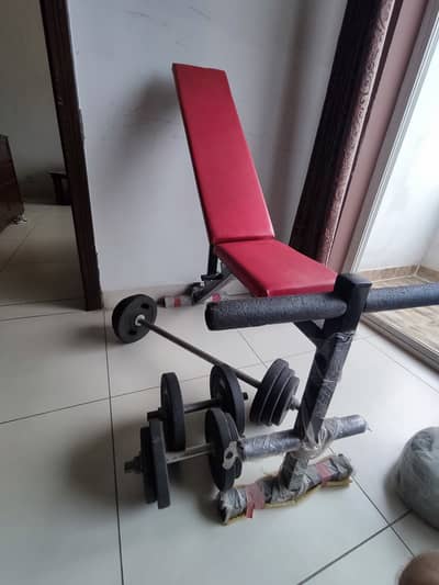 Gym Bench Dumbbell Barbell Weight Plates Set Good Quality & Condition