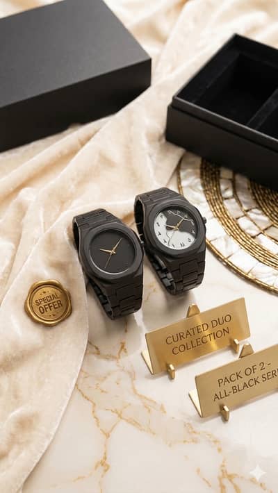 Pack of 2 Aura Fashion Watches – Elegant Black Analog Watch Set