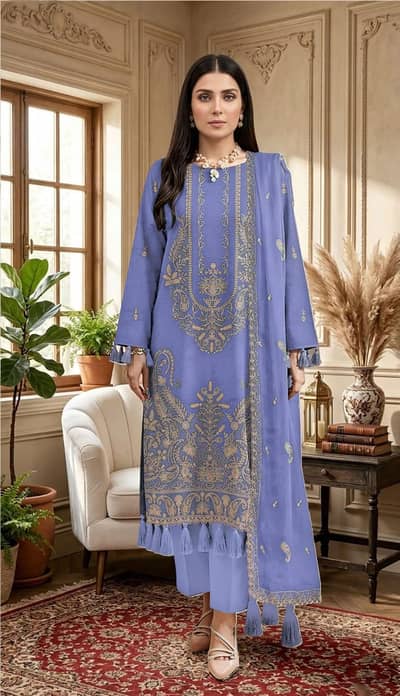 3 Pcs Women's Unstitched Embroidered Suit