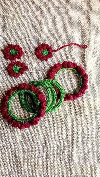 crochet hand made bangles,earing and gjra set