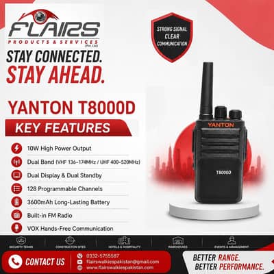 YANTON T800D Dual-Band Two-Way Radio with Voice Recording walkietalkie