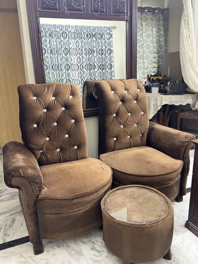 2 High back chais with table for sale