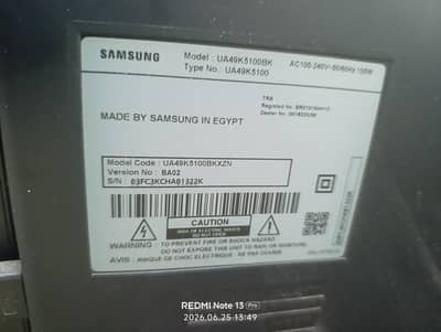 Samsung 49" LED TV – Excellent Condition (10/10)