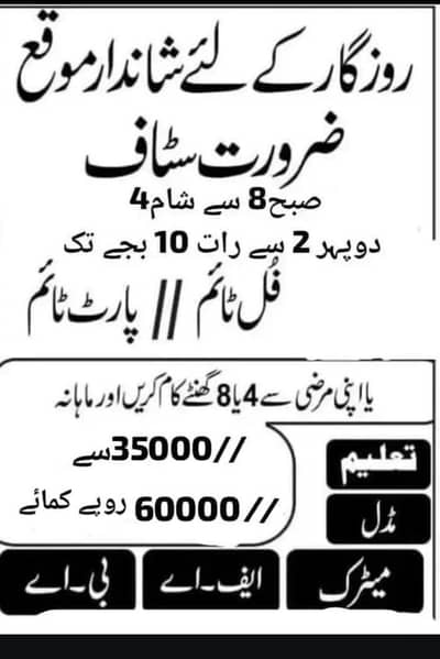 we are hiring male and female staff
