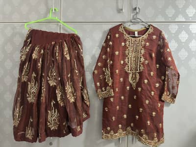 Sharara with short shirt and orgenza dupatta