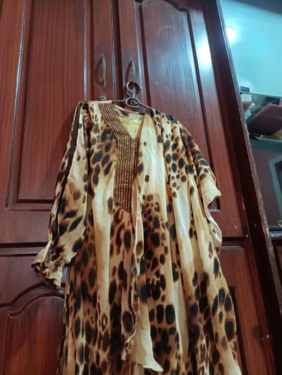 Ladies Leopard Print Stitched Dress with Trouser