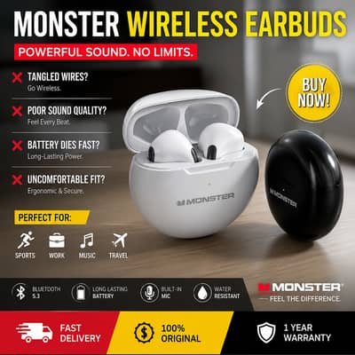 Monster AirPodsWireless Earbuds 17% OFF Product link in Description 