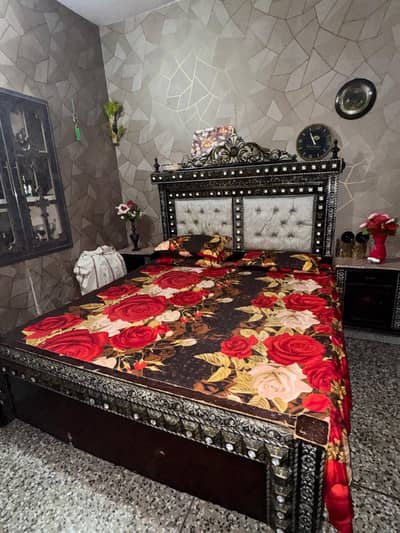 double bed with mattress with 2 side tables