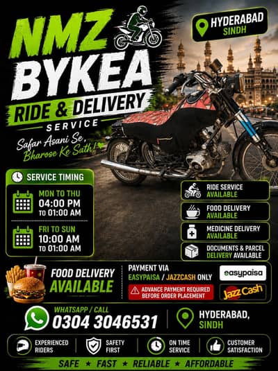 NMZ Bykea Ride Service | Hyderabad Sindh | Ride & Food Pickup