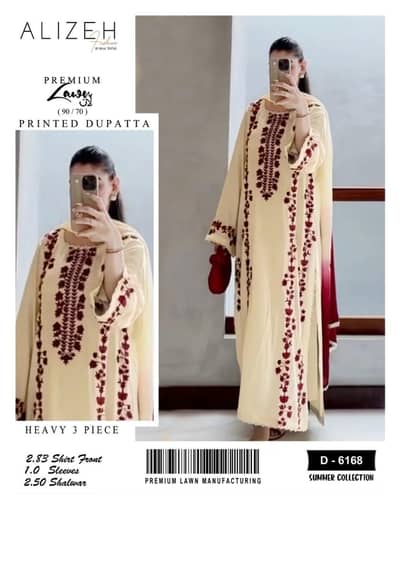 ALIZEH LUXURY 3Pc Embroidered Lawn Suit 2026