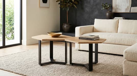 Hexagonal Coffee Table Set | Solid Ash Marquetry | 522 Gallery