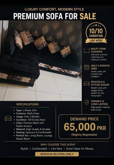 L-Shape Sofa For Sale  10/10 Condition – Like New