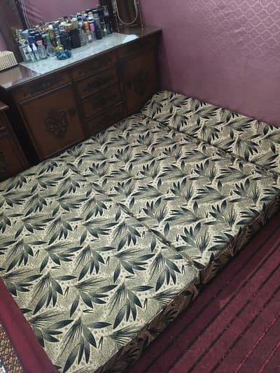 3-Folf Floor Sofa Cum Bed. Leaf Print Floor Sofa Cum bed