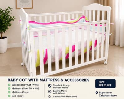 Baby Cot Mattress Set 2ft x 4ft with Mattress Cover & Bed Sheet