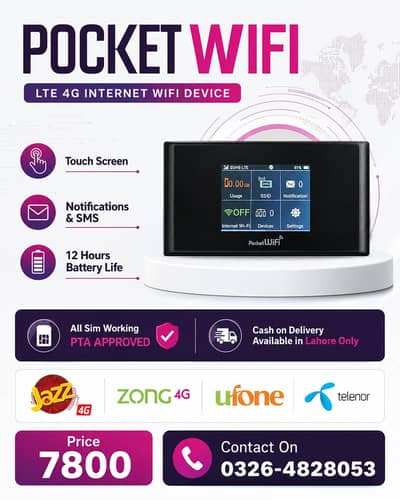 ZTE 4G LTE Pocket WiFi Internet Device Zong Jazz Ufone Unlock/Router