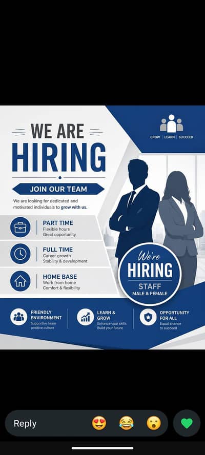 We are hiring staff female & male