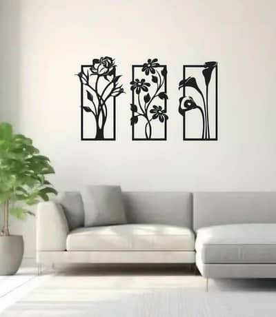 Modern Abstract Floral Wall Art set Black MDF