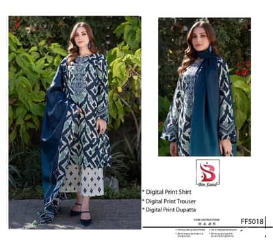 Blue digital print lawn 3piece set