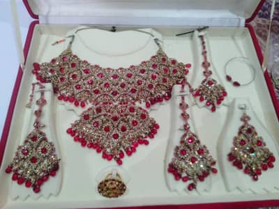 Heavy Bridal Jewellery Set, Rose gopd & red crystal, Used once onlt