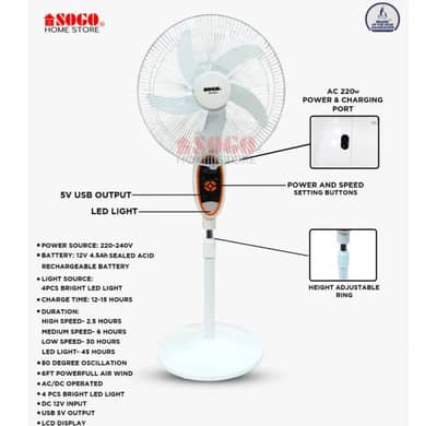 Sogo JPN-633 rechargeable floor fan