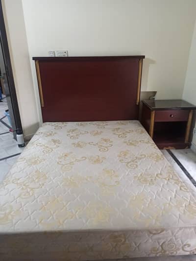 Double Wooden Bed with Matching Side Table
