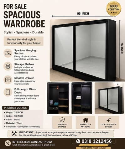 FOR SALE – Spacious Sliding Mirror Wardrobe