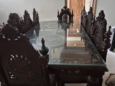 Luxurious Custom made wood Dining table with 8 chairs