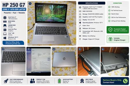 HP 250 G7 Core i7 10th Gen Laptop + HP Bag and charger in gujranwala