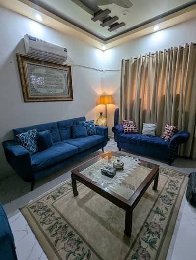 Velvet finished navy teal sofa set 5 seater with dewan