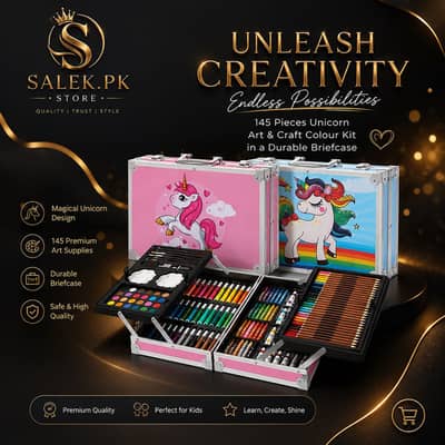 Unicorn 145 Pieces Colour Kit Briefcase - Kids Art Set