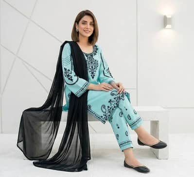 Blue Embroidered cotton Lawn 3 pcs set 03214181624 call and WhatsApp