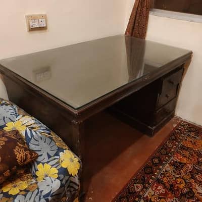 Large Wooden Computer Table with Glass Top | Office / Study Desk