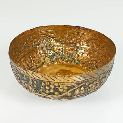 Antique Handmade Hand-Engraved Floral Pure Copper Bowl