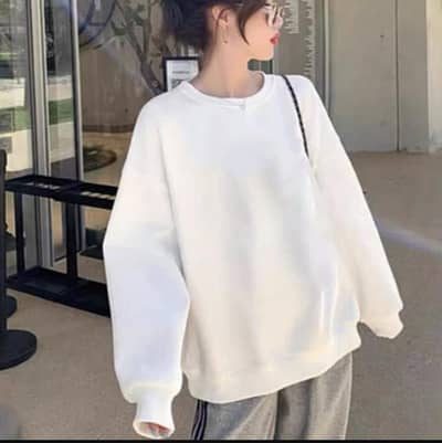 White lose fit round nick sweat shirt  women cloth imported from china