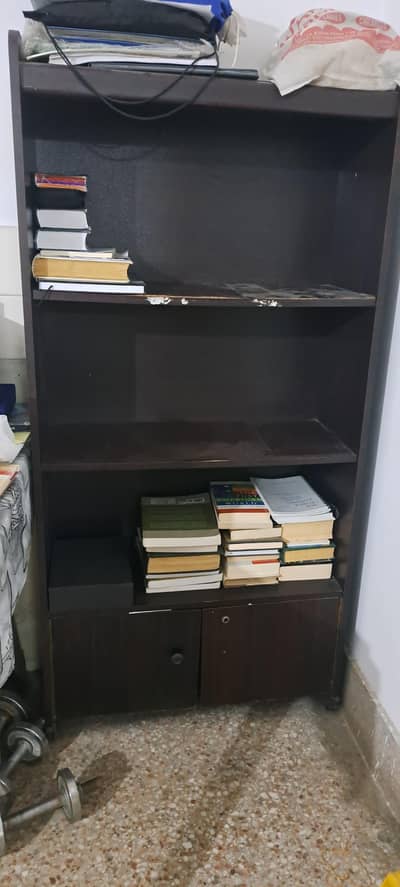 Book rack, iron almira, and drawers for sale