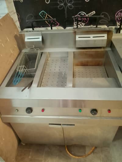 Display Counter + Double Fryer + Hot Plate for Fast Food Setup