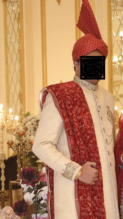 Dulha Sherwani with Turban Shawl and Khussa for sale