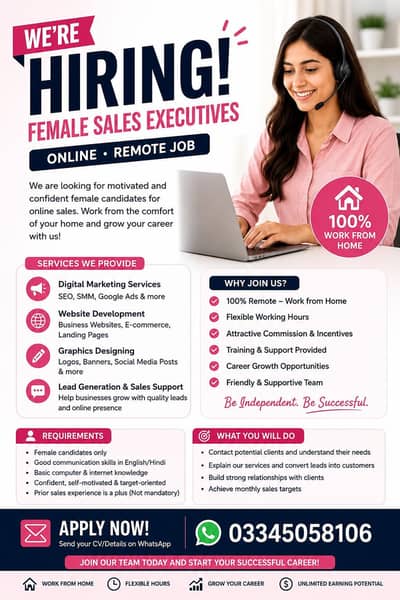 Female Sales Executive (Remote Job) Work From Home