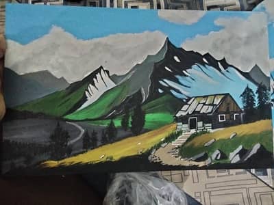 Beautiful Mountain and House Painting